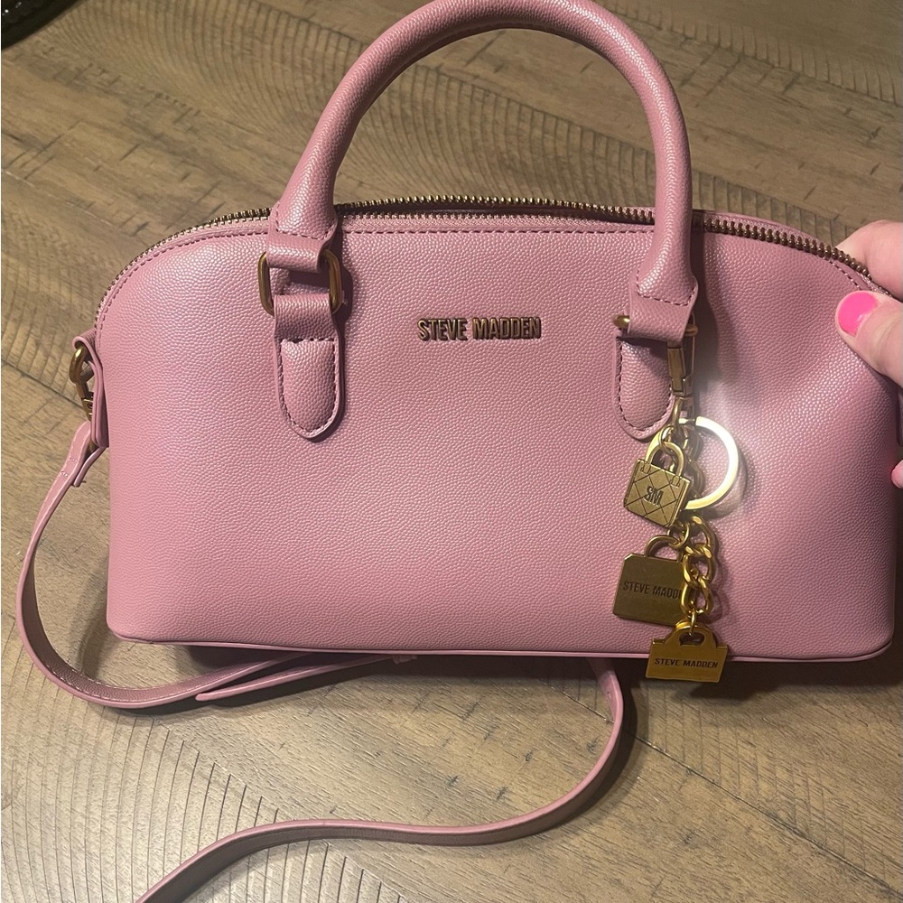EUC Steve Madden Pink Satchel Bag with Crossbody Strap and SM Bagcharm - Picture 1 of 9